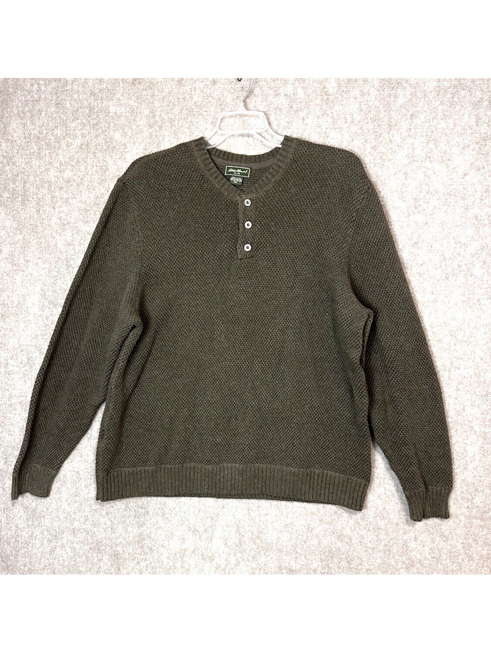 Vintage Eddie Bauer Cotton Henley Sweater Waffle Men's M Olive Gorpcore, Y2K